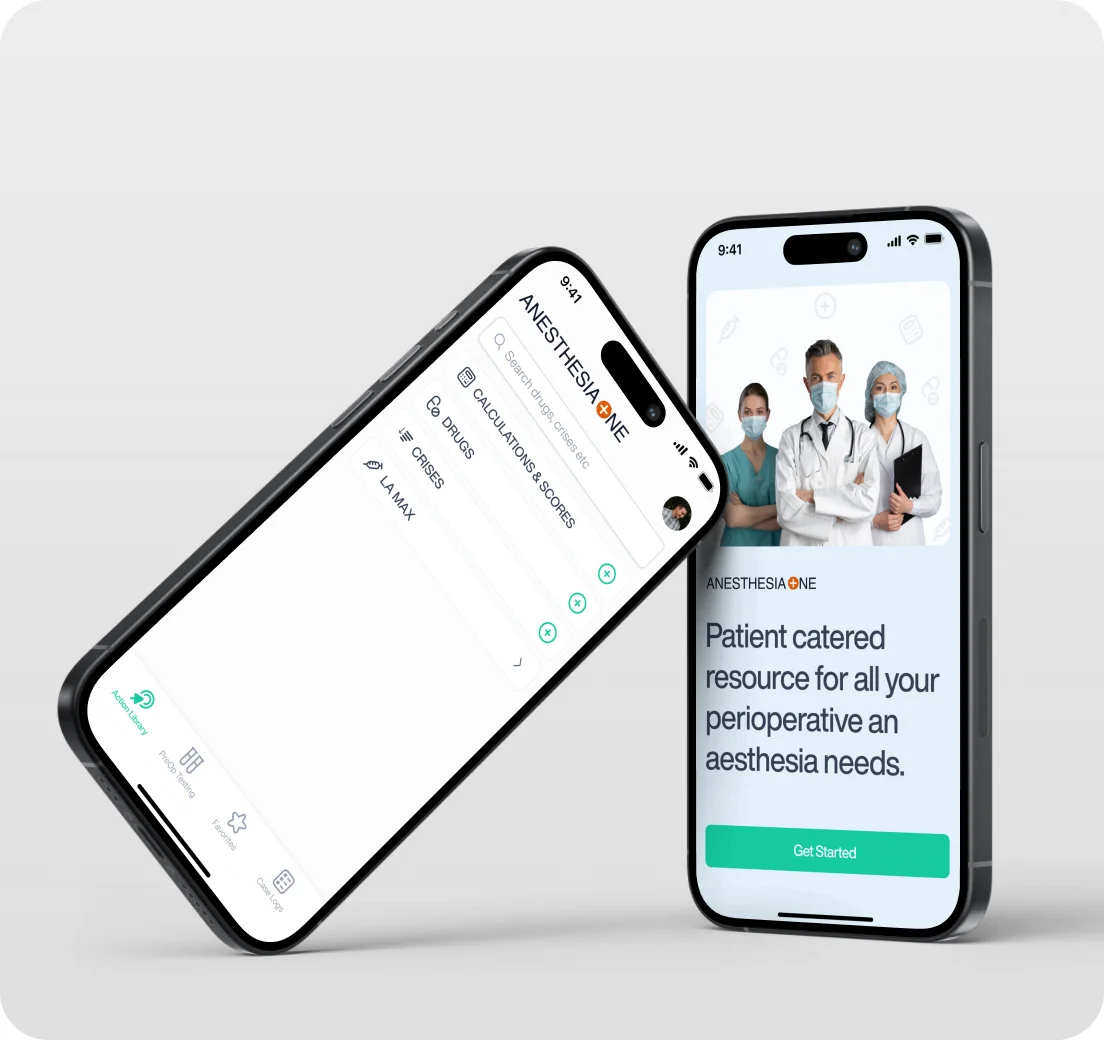 AnesthesiaOne app on two iPhones