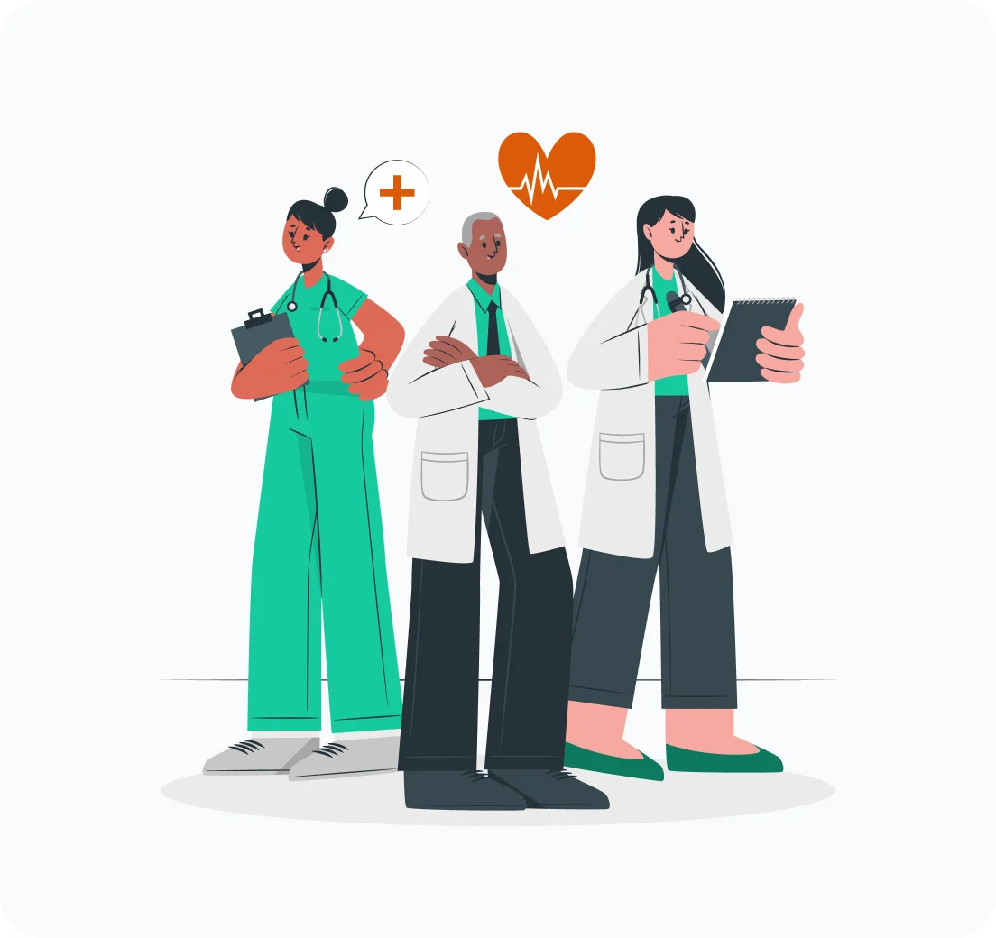 Illustration of three clinicians using the app