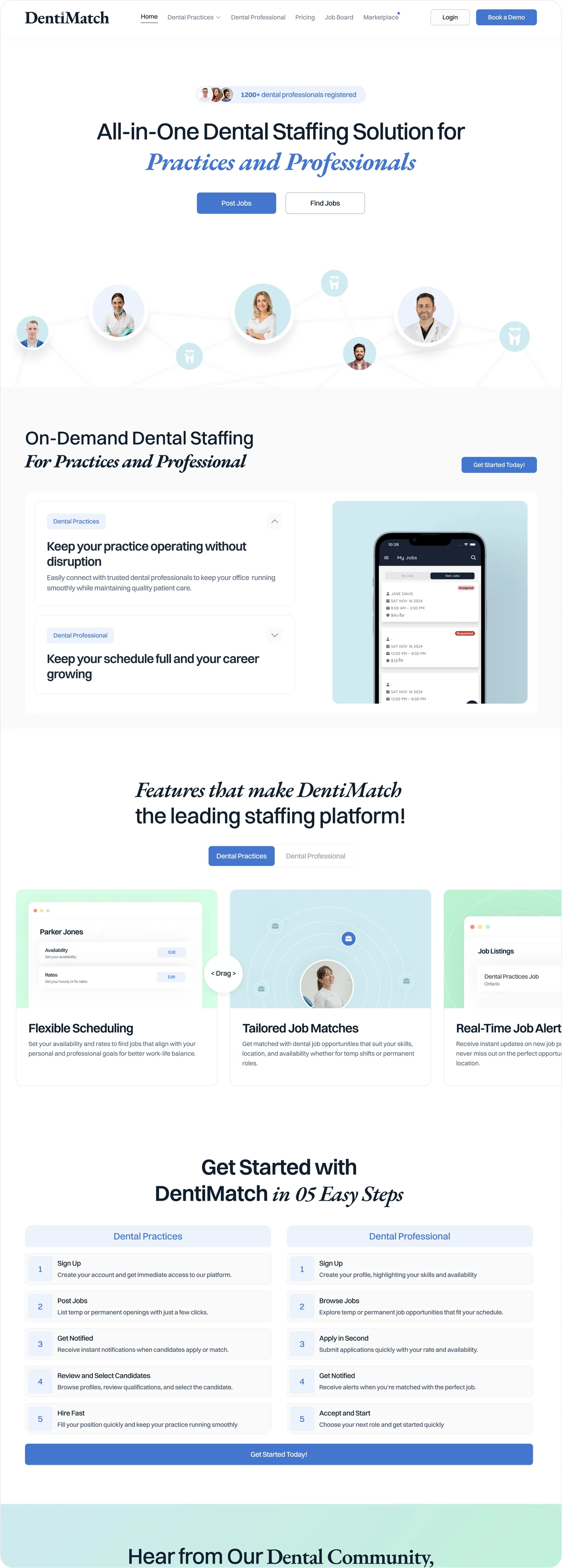 The full DentiMatch landing page on desktop
