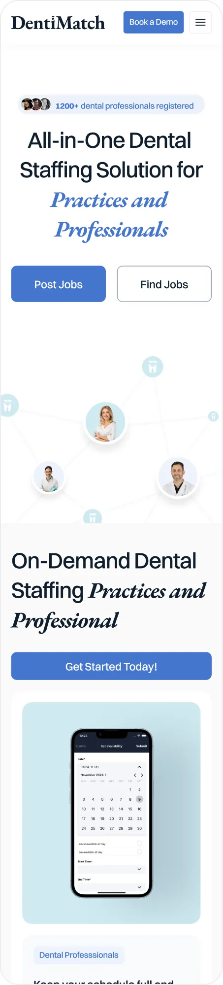 The DentiMatch landing page on a phone