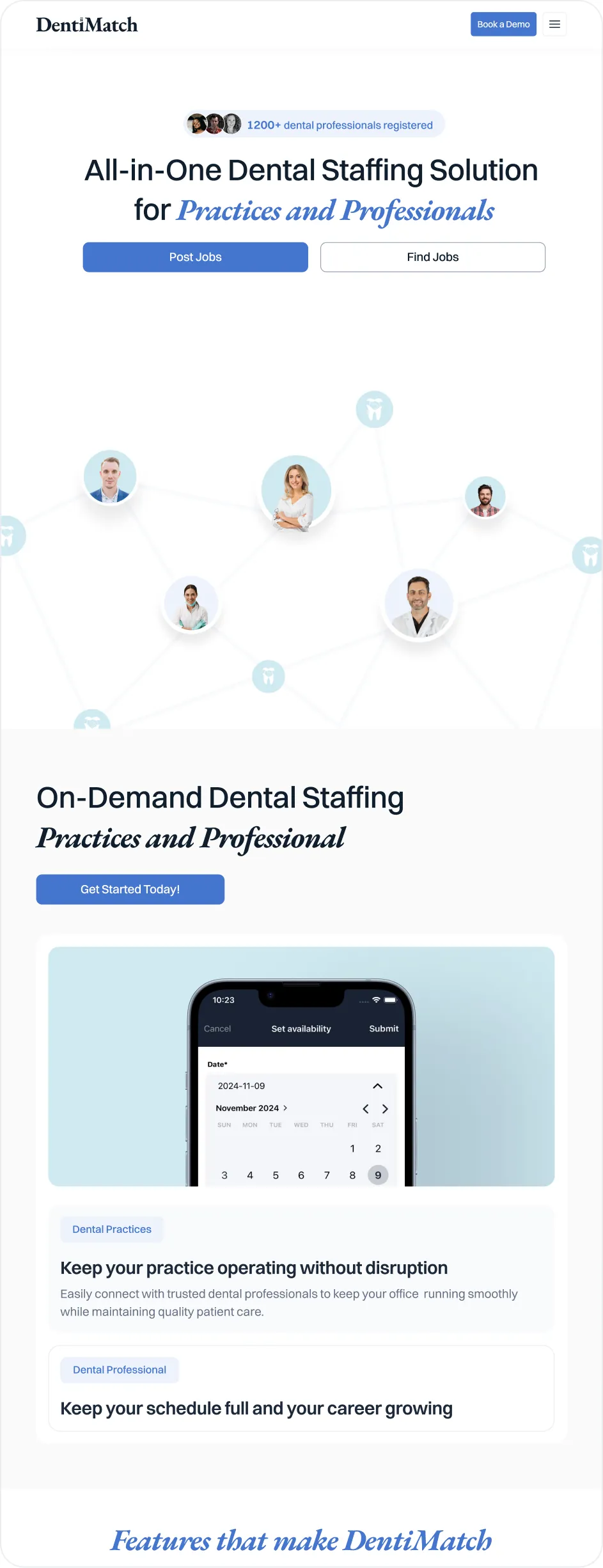 The DentiMatch landing page on a tablet