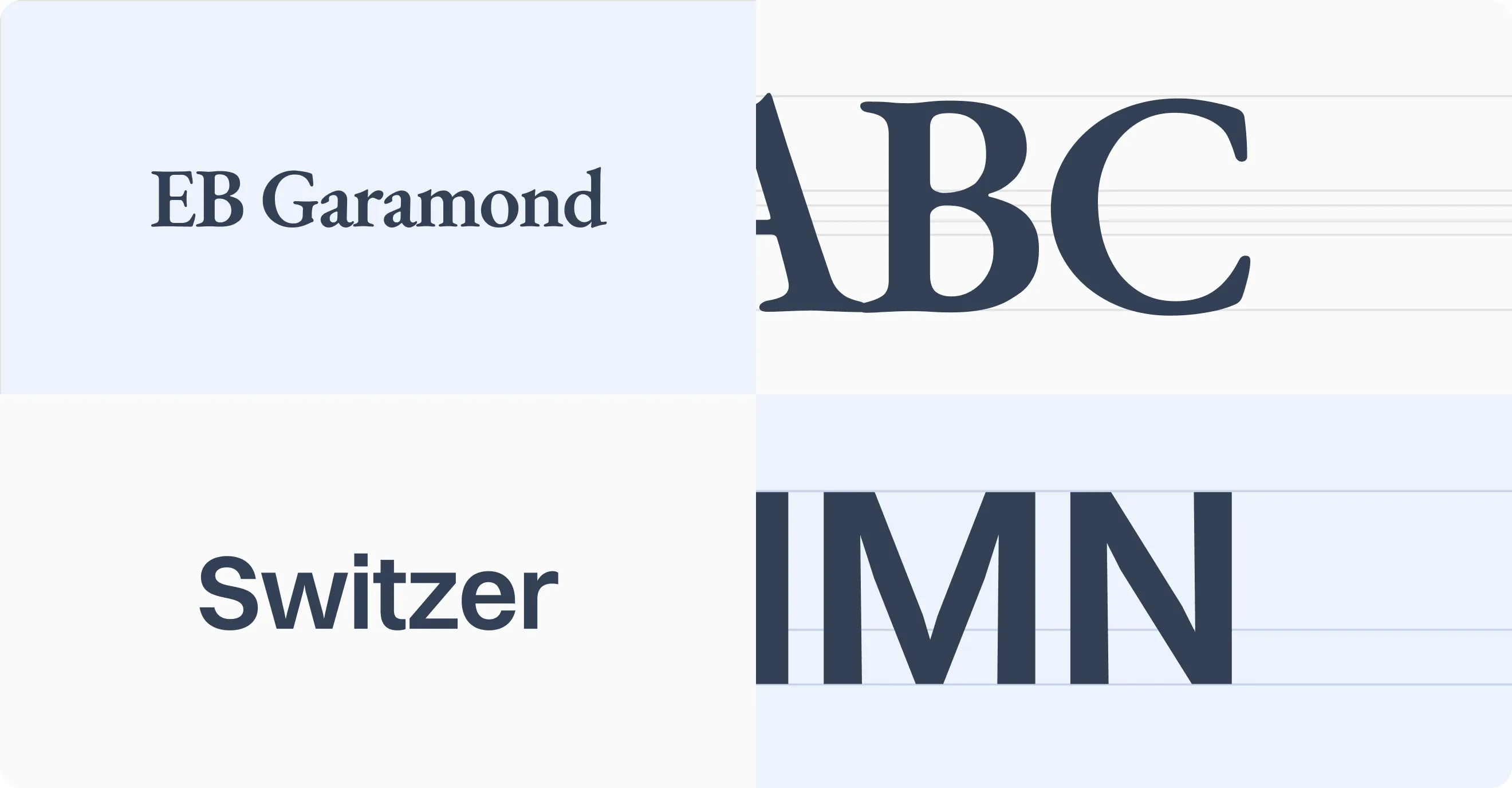 Type pairing: EB Garamond for display and Switzer for text