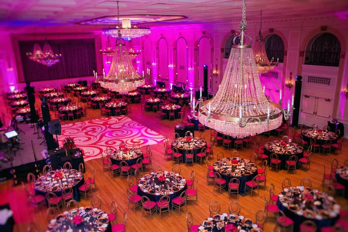 Before: the old Eclectic Events homepage, “Creating Unique & Memorable Corporate Events”, over a pink ballroom