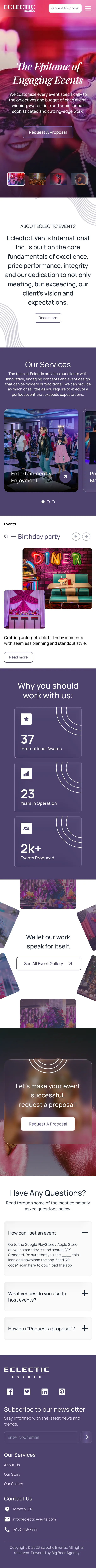 The same homepage on a phone, sections stacked in one column.