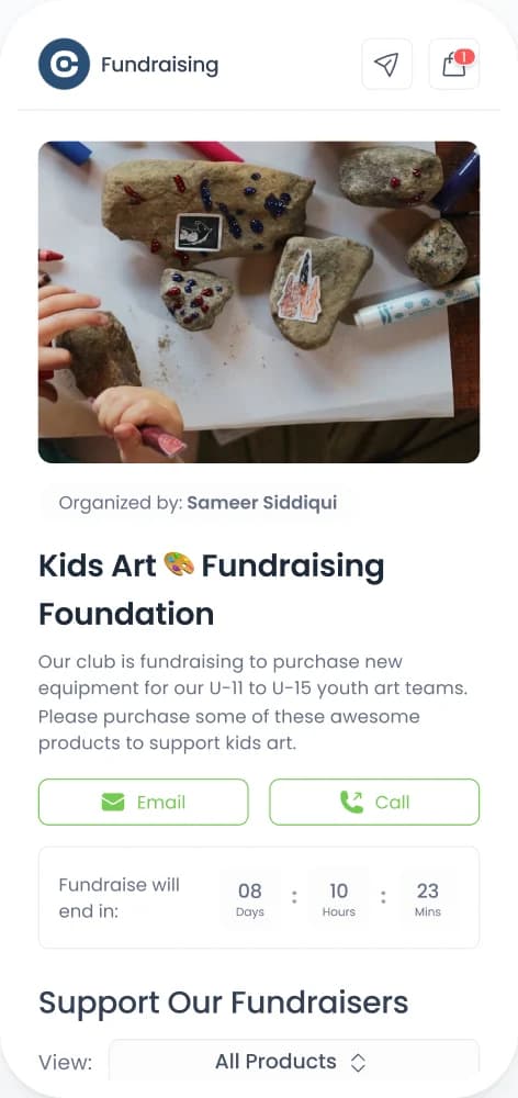 The Kids Art Fundraising Foundation page on a phone
