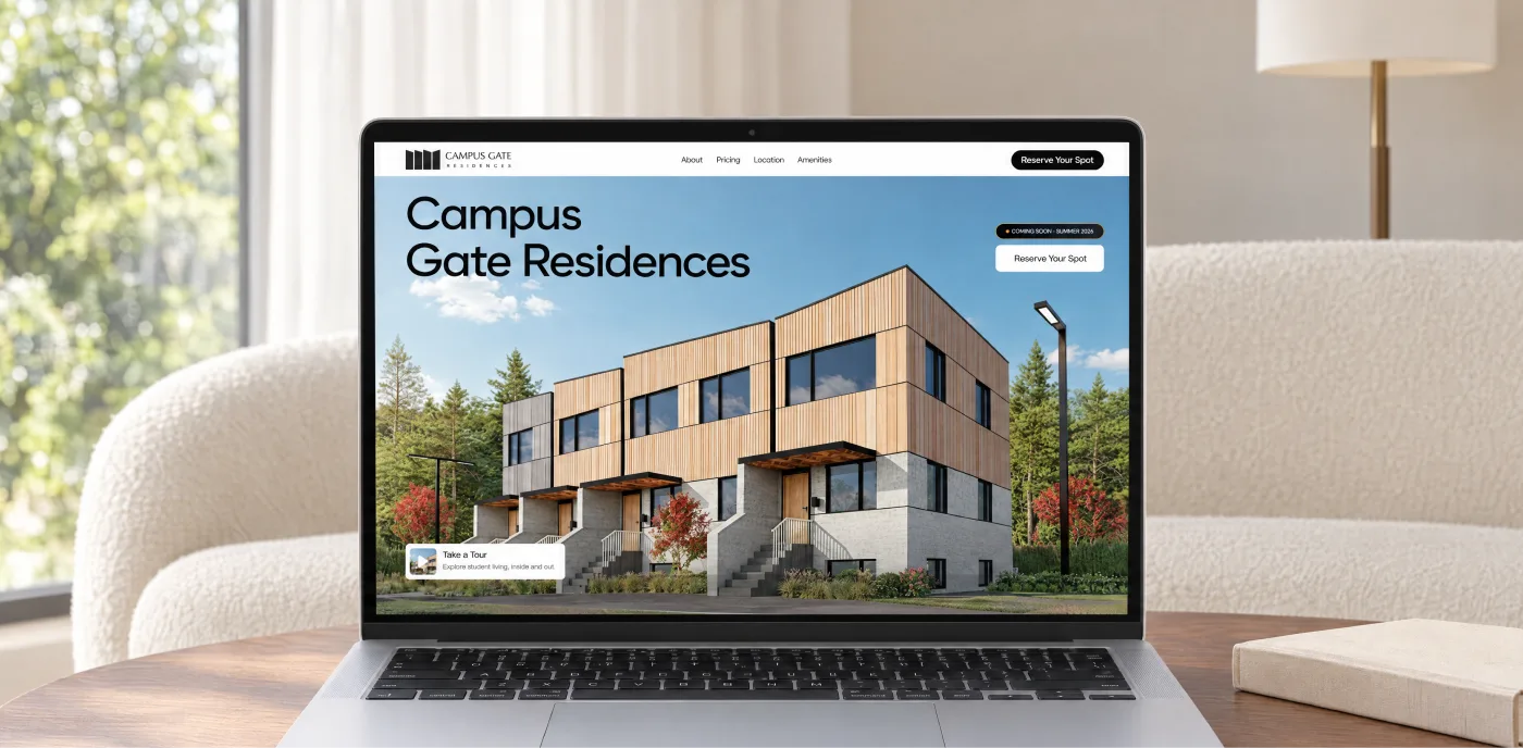 Campus Gate Residences website on a laptop