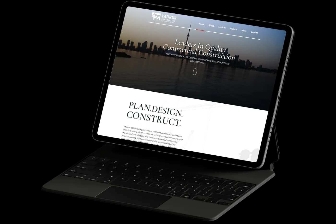 Taurus Contracting website on a tablet