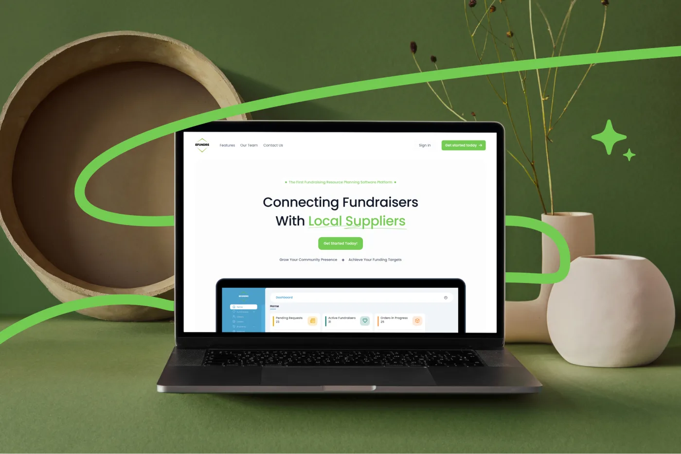eFundrs fundraising platform on a laptop